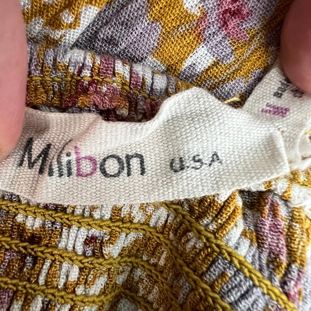 Milibon Floral Midi Smocked Dress Womens Medium Beachy Boho Coastal Cruise Party - Picture 3 of 16